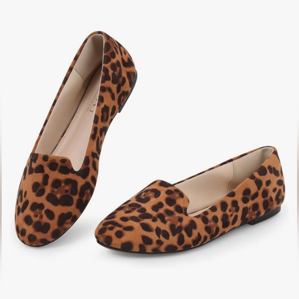 MUSSHOE leopard print, suede-like flat loafers. Size 11. Brand new, never worn!